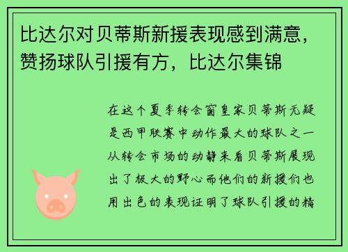 比达尔对贝蒂斯新援表现感到满意，赞扬球队引援有方，比达尔集锦