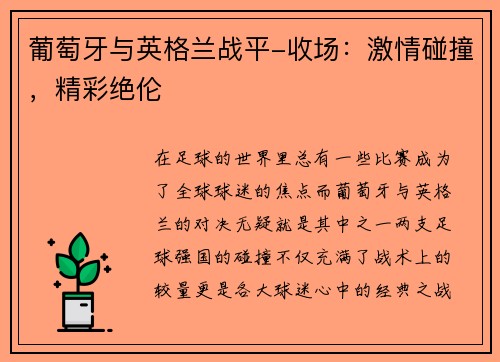 葡萄牙与英格兰战平-收场：激情碰撞，精彩绝伦