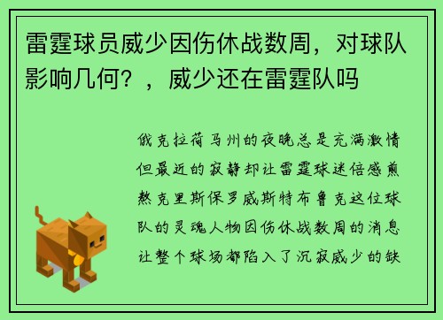 雷霆球员威少因伤休战数周，对球队影响几何？，威少还在雷霆队吗